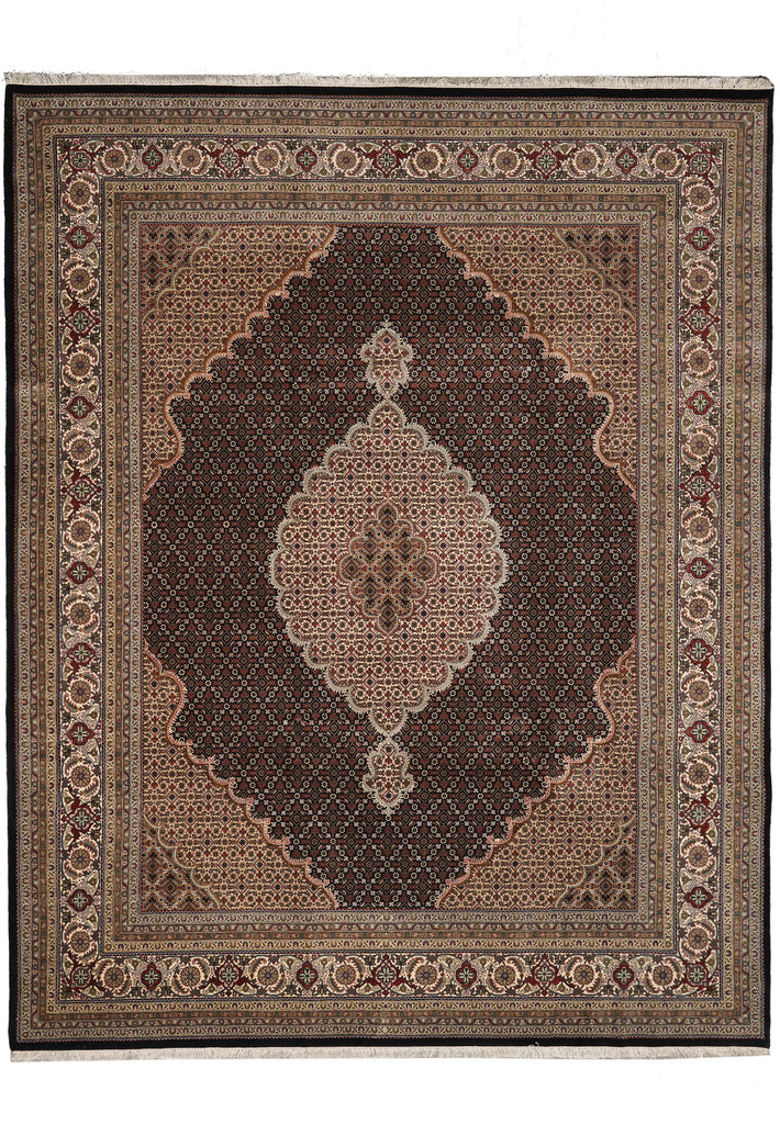 8.3 x 10.3 Black Mahi Tabriz Carpet Quality Wool And Silk Area Rug #F-4463