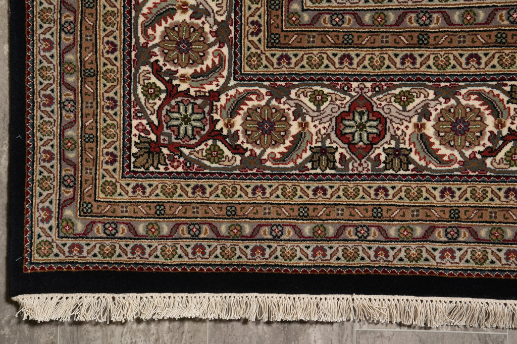 8.3 x 10.3 Black Mahi Tabriz Carpet Quality Wool And Silk Area Rug #F-4463