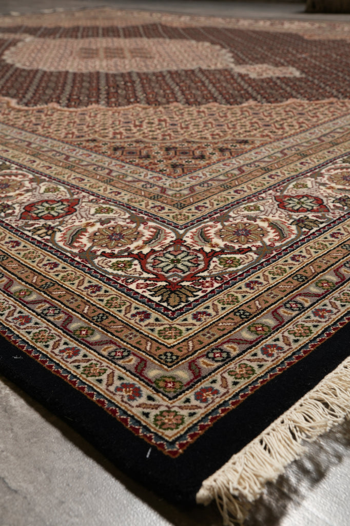 8.3 x 10.3 Black Mahi Tabriz Carpet Quality Wool And Silk Area Rug #F-4463