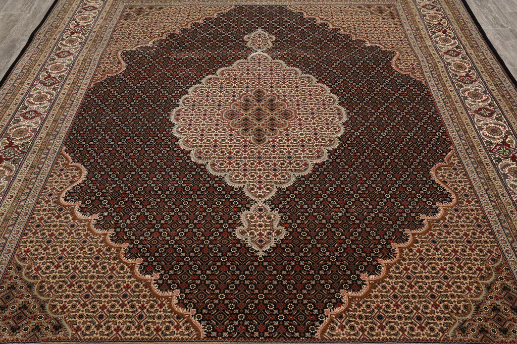 8.3 x 10.3 Black Mahi Tabriz Carpet Quality Wool And Silk Area Rug #F-4463