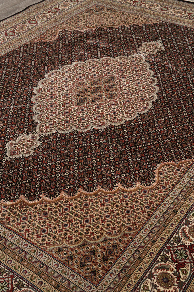 8.3 x 10.3 Black Mahi Tabriz Carpet Quality Wool And Silk Area Rug #F-4463