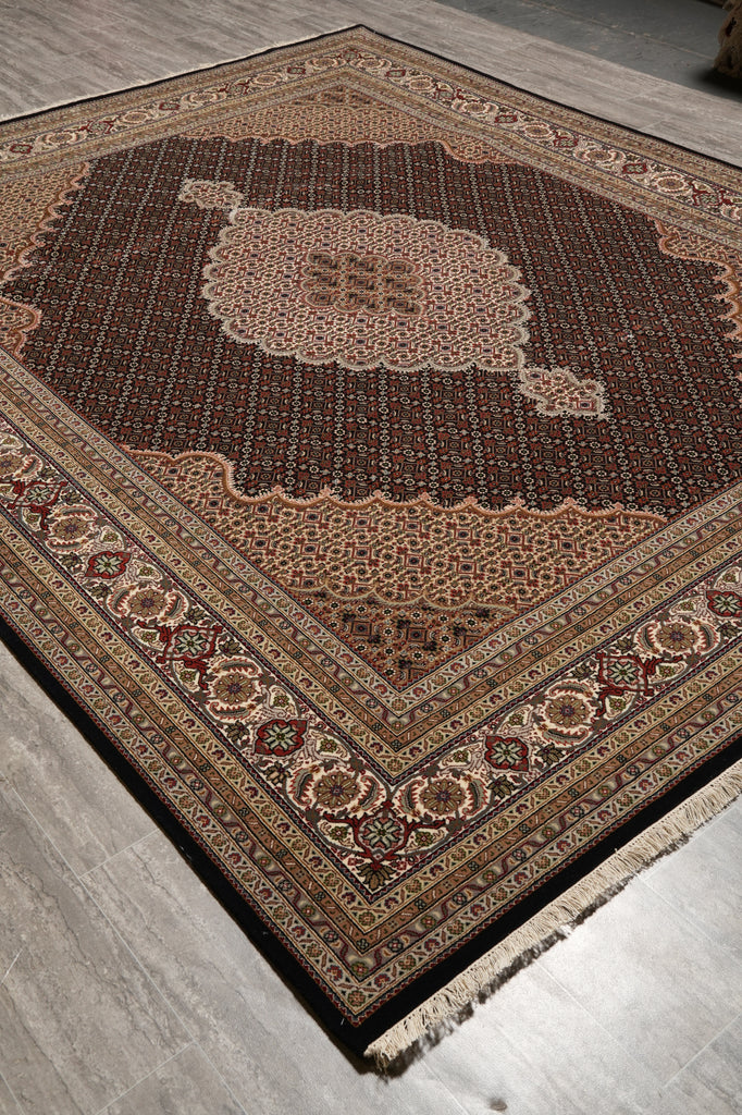 8.3 x 10.3 Black Mahi Tabriz Carpet Quality Wool And Silk Area Rug #F-4463