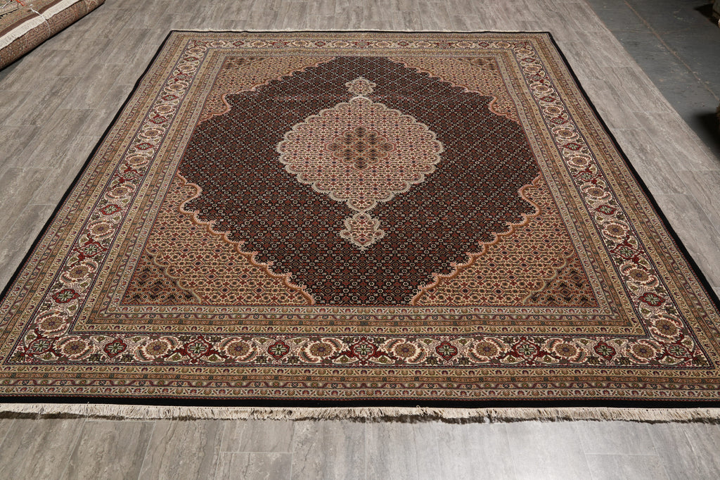 8.3 x 10.3 Black Mahi Tabriz Carpet Quality Wool And Silk Area Rug #F-4463