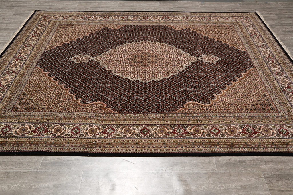 8.3 x 10.3 Black Mahi Tabriz Carpet Quality Wool And Silk Area Rug #F-4463