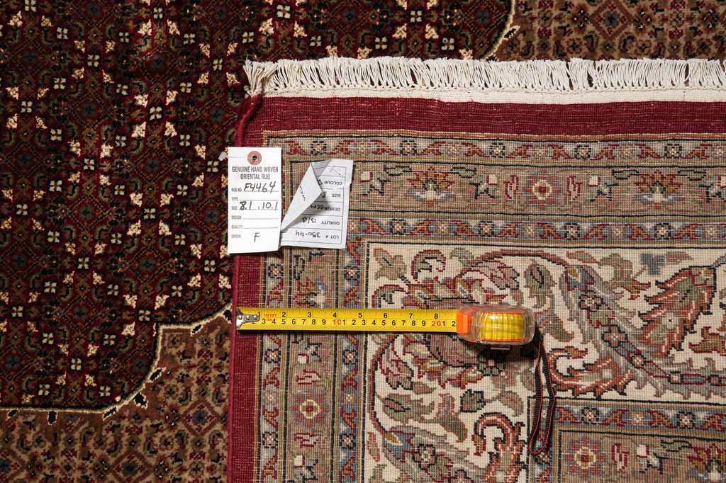 8.1 x 10.1 Ruby Burgundy Wool and Silk Tabriz Mahi High Quality Handmade Area Rug #F-4464