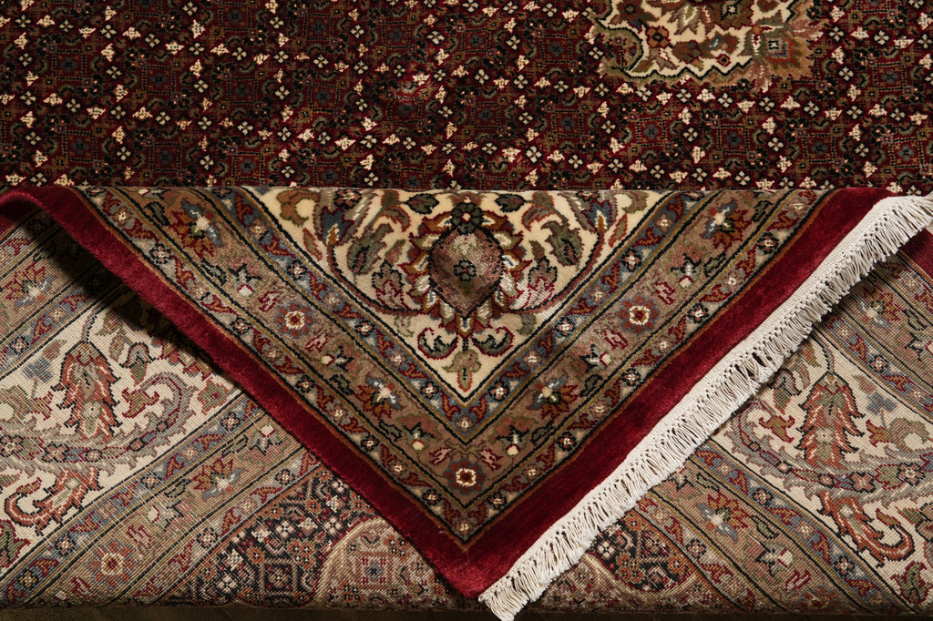 8.1 x 10.1 Ruby Burgundy Wool and Silk Tabriz Mahi High Quality Handmade Area Rug #F-4464