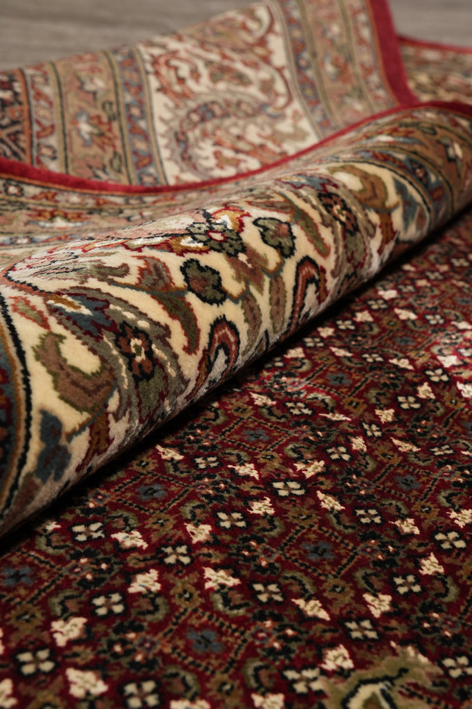 8.1 x 10.1 Ruby Burgundy Wool and Silk Tabriz Mahi High Quality Handmade Area Rug #F-4464