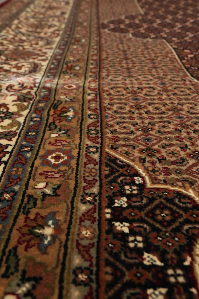 8.1 x 10.1 Ruby Burgundy Wool and Silk Tabriz Mahi High Quality Handmade Area Rug #F-4464