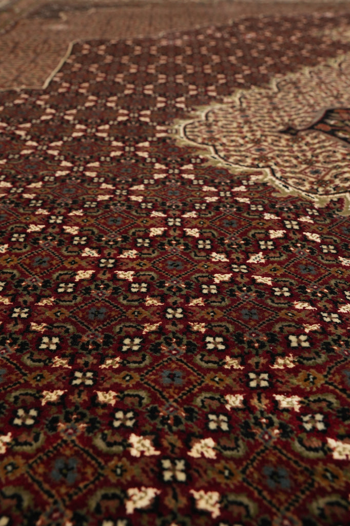 8.1 x 10.1 Ruby Burgundy Wool and Silk Tabriz Mahi High Quality Handmade Area Rug #F-4464