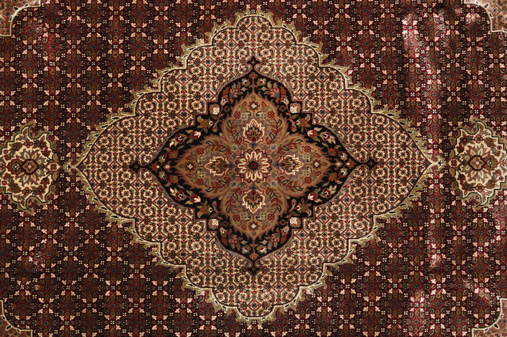 8.1 x 10.1 Ruby Burgundy Wool and Silk Tabriz Mahi High Quality Handmade Area Rug #F-4464