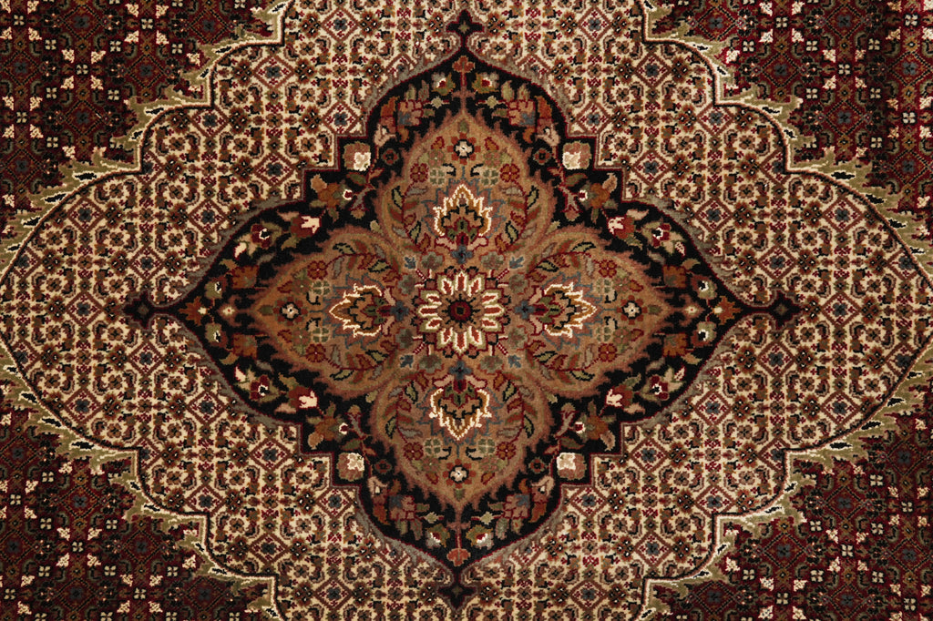 8.1 x 10.1 Ruby Burgundy Wool and Silk Tabriz Mahi High Quality Handmade Area Rug #F-4464