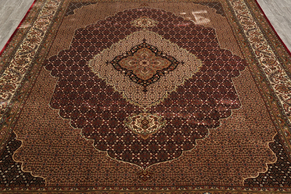 8.1 x 10.1 Ruby Burgundy Wool and Silk Tabriz Mahi High Quality Handmade Area Rug #F-4464