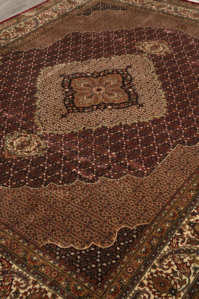 8.1 x 10.1 Ruby Burgundy Wool and Silk Tabriz Mahi High Quality Handmade Area Rug #F-4464