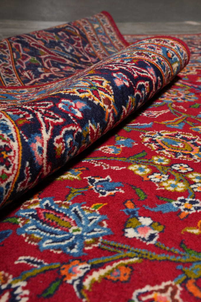 10 x 13 Persian Hand-Knotted Kashan Rug Red Blue Traditional #F-3116