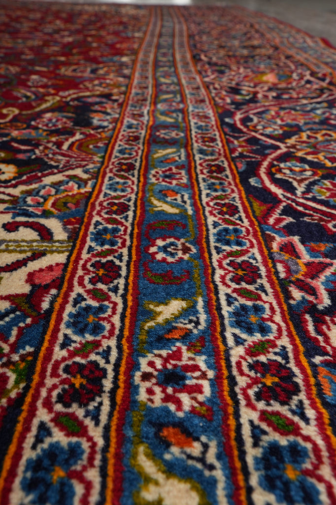 10 x 13 Persian Hand-Knotted Kashan Rug Red Blue Traditional #F-3116