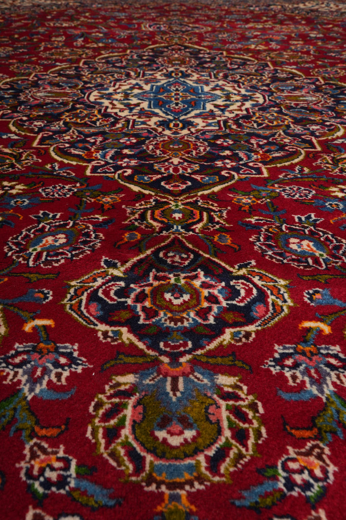 10 x 13 Persian Hand-Knotted Kashan Rug Red Blue Traditional #F-3116