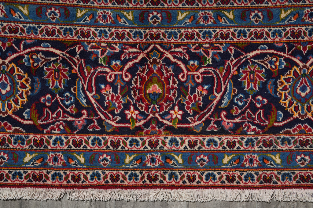 10 x 13 Persian Hand-Knotted Kashan Rug Red Blue Traditional #F-3116