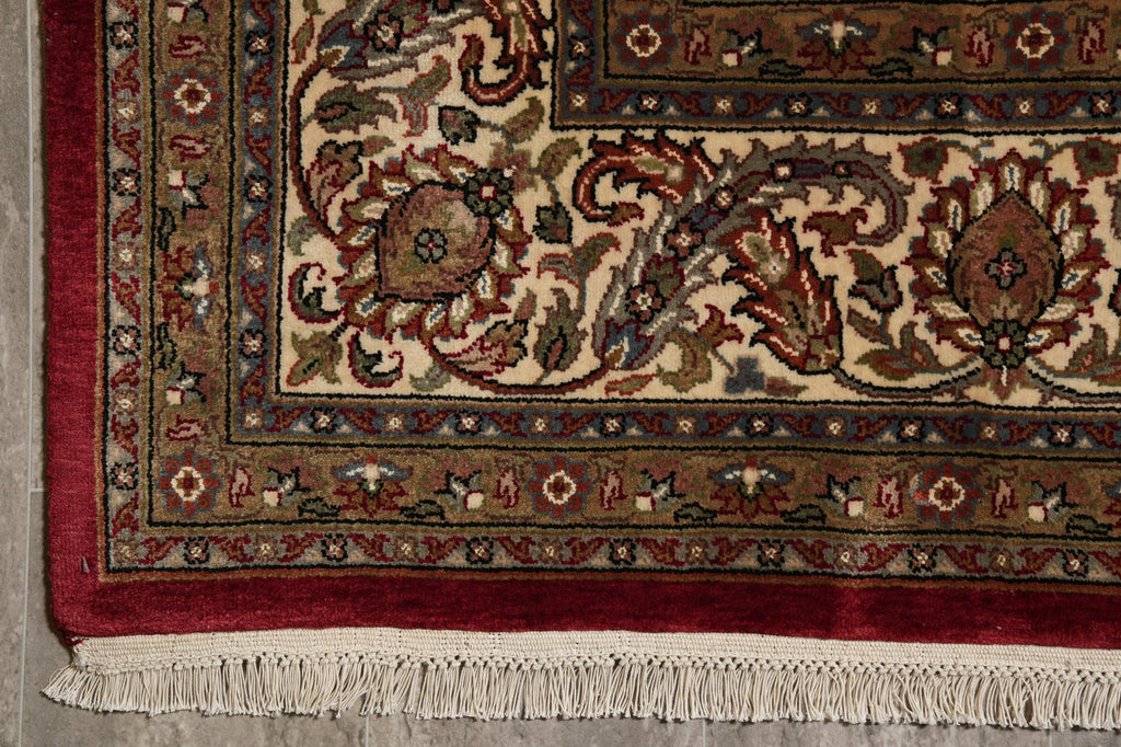 8.2 x 10 High Quality Wool and Silk Dense and Lustrous Handmade Tabriz Mahi Rug Ruby Burgundy #F-4465