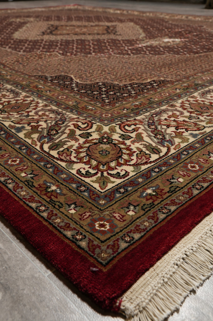 8.2 x 10 High Quality Wool and Silk Dense and Lustrous Handmade Tabriz Mahi Rug Ruby Burgundy #F-4465