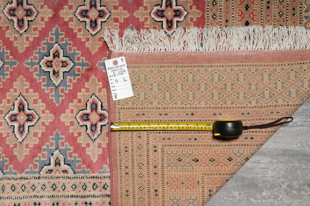 4 x 6 Hand-Knotted Pakistan New Rug Jaldar Bokhara Copper Pink #F-3114