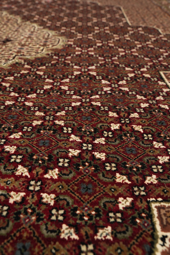 8.2 x 10 High Quality Wool and Silk Dense and Lustrous Handmade Tabriz Mahi Rug Ruby Burgundy #F-4465