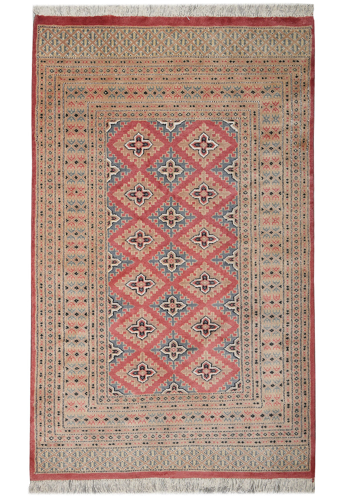 4 x 6 Hand-Knotted Pakistan New Rug Jaldar Bokhara Copper Pink #F-3114