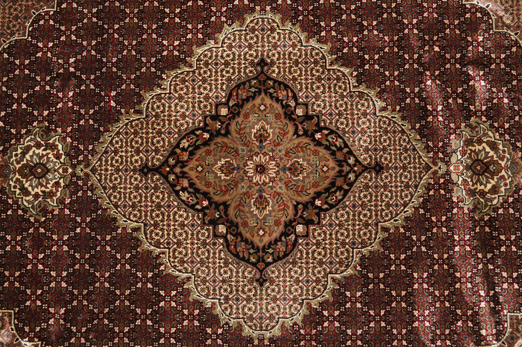 8.2 x 10 High Quality Wool and Silk Dense and Lustrous Handmade Tabriz Mahi Rug Ruby Burgundy #F-4465