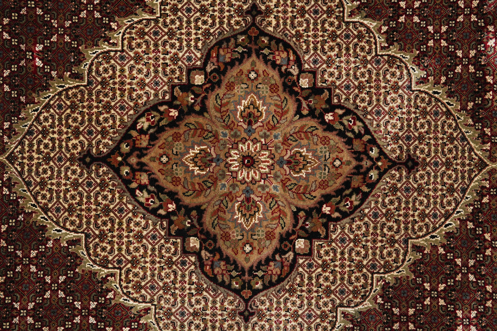 8.2 x 10 High Quality Wool and Silk Dense and Lustrous Handmade Tabriz Mahi Rug Ruby Burgundy #F-4465