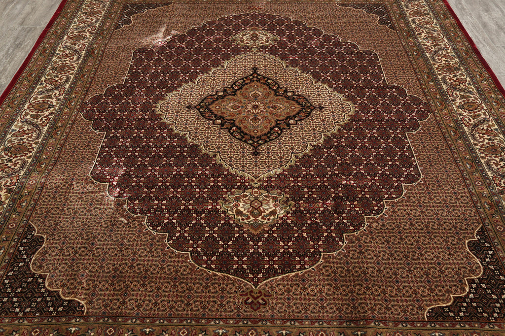 8.2 x 10 High Quality Wool and Silk Dense and Lustrous Handmade Tabriz Mahi Rug Ruby Burgundy #F-4465