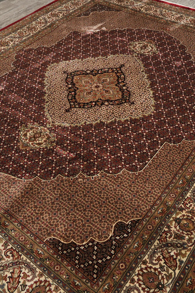8.2 x 10 High Quality Wool and Silk Dense and Lustrous Handmade Tabriz Mahi Rug Ruby Burgundy #F-4465