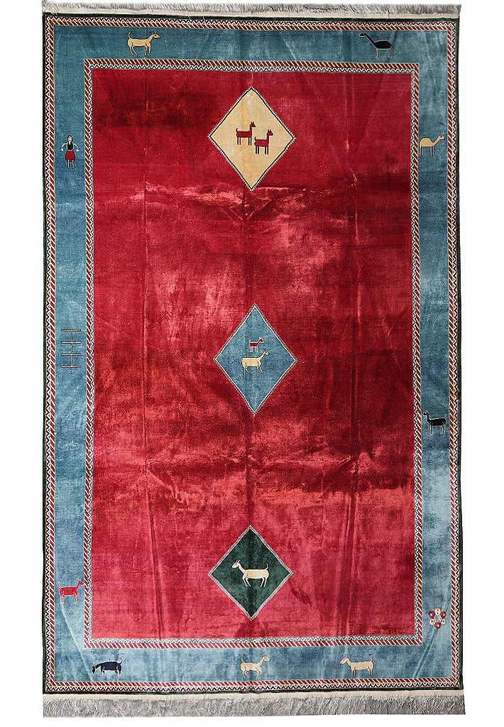 7 x 10.3 Silk Handmade Gabba Rug #F-4165