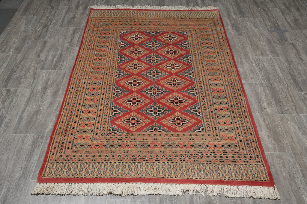 4 x 6 Hand-Knotted Pakistan New Rug Jaldar Bokhara Copper Pink #F-3114