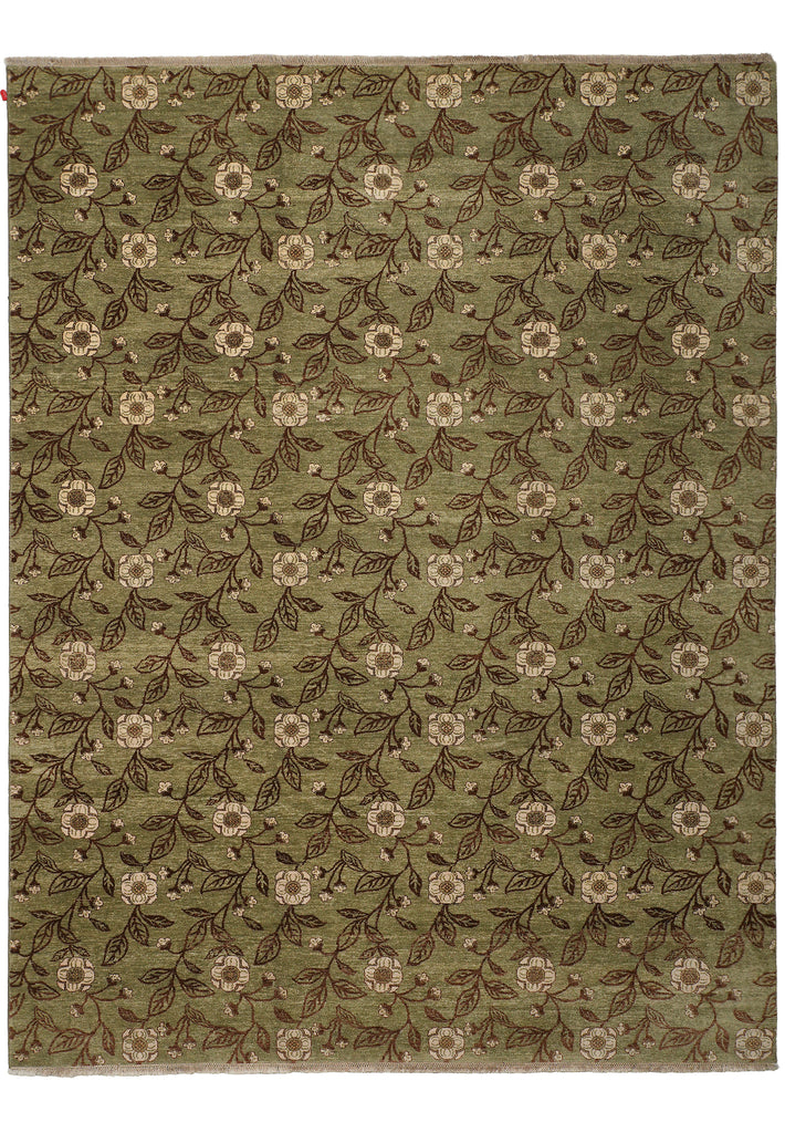 9 x 11.7 Sage Green Vegetable Dyed Chobi Transitional Modern Rug