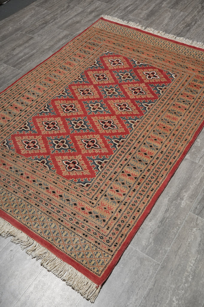 4 x 6 Hand-Knotted Pakistan New Rug Jaldar Bokhara Copper Pink #F-3114