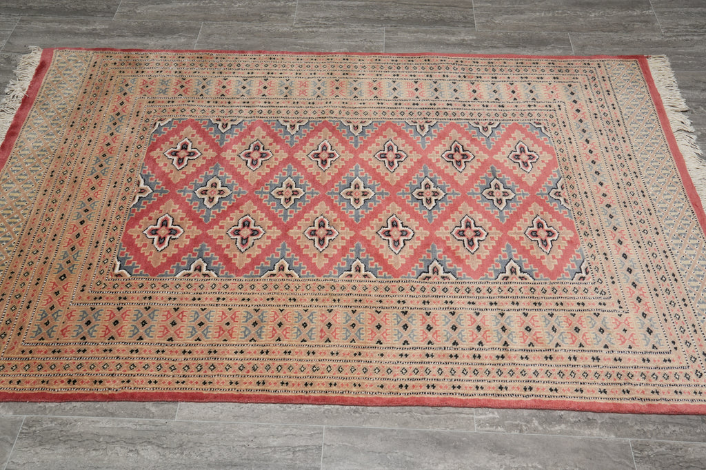 4 x 6 Hand-Knotted Pakistan New Rug Jaldar Bokhara Copper Pink #F-3114