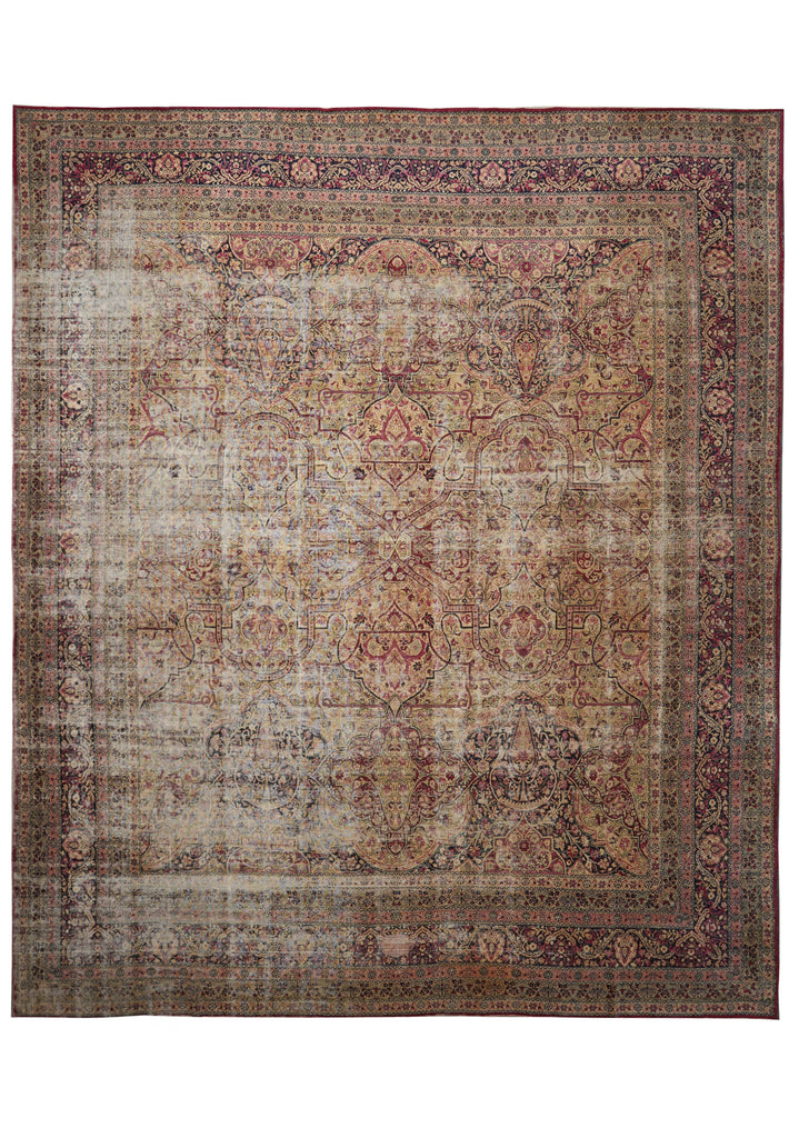 13.6 x 16 Signed Authentic Antique Persian Kermanshah Rug 1930's #F-3117