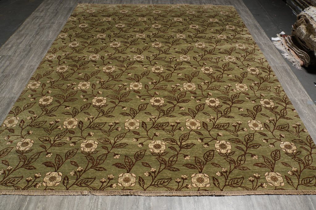 9 x 11.7 Sage Green Vegetable Dyed Chobi Transitional Modern Rug - view 3