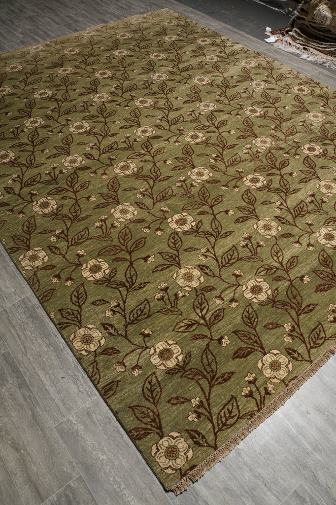9 x 11.7 Sage Green Vegetable Dyed Chobi Transitional Modern Rug - view 5