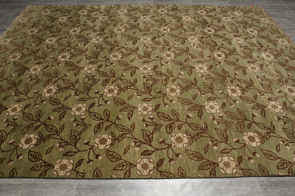 9 x 11.7 Sage Green Vegetable Dyed Chobi Transitional Modern Rug - view 4