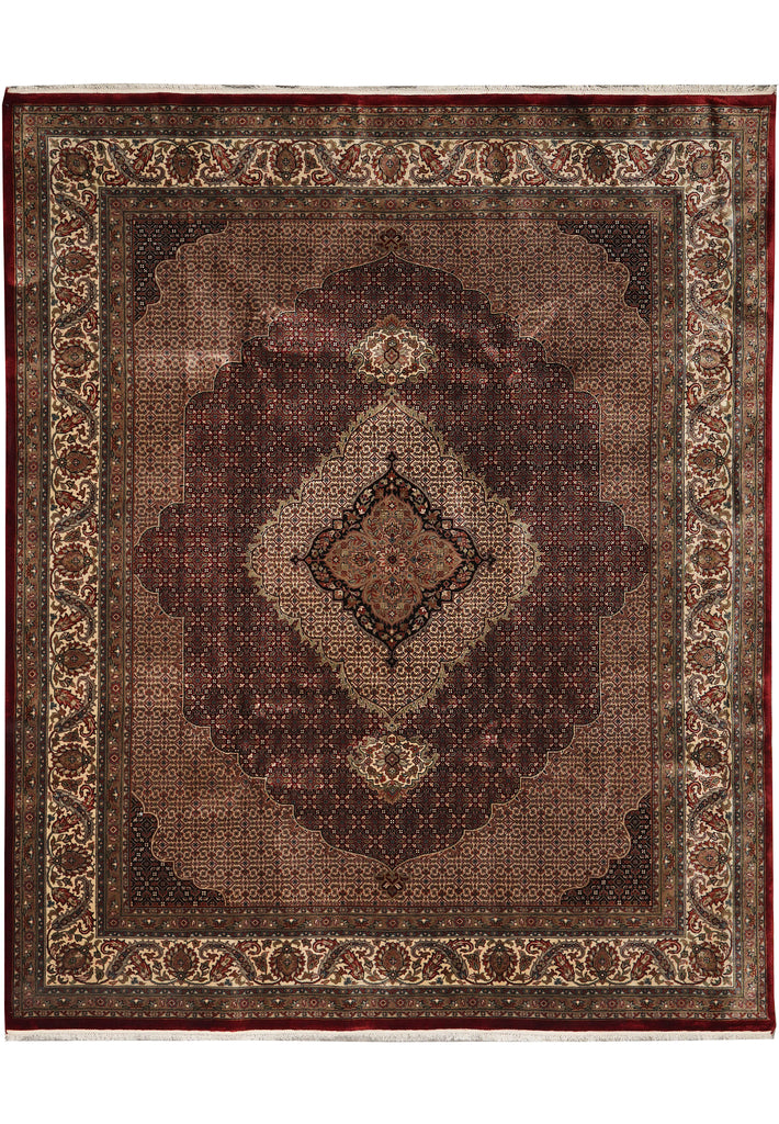8.3 x 9.9 High Quality Handmade Wool and Silk Mahi Tabriz Rug Ruby Burgundy #F-4467