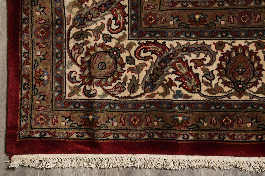 8.3 x 9.9 High Quality Handmade Wool and Silk Mahi Tabriz Rug Ruby Burgundy #F-4467