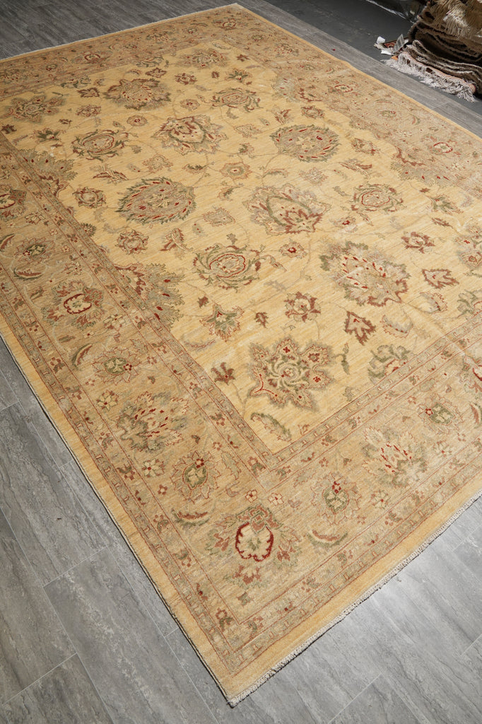 9 x 11.10 Transitional Oushak Wool Rug Pleasant Beige Sage - view 4