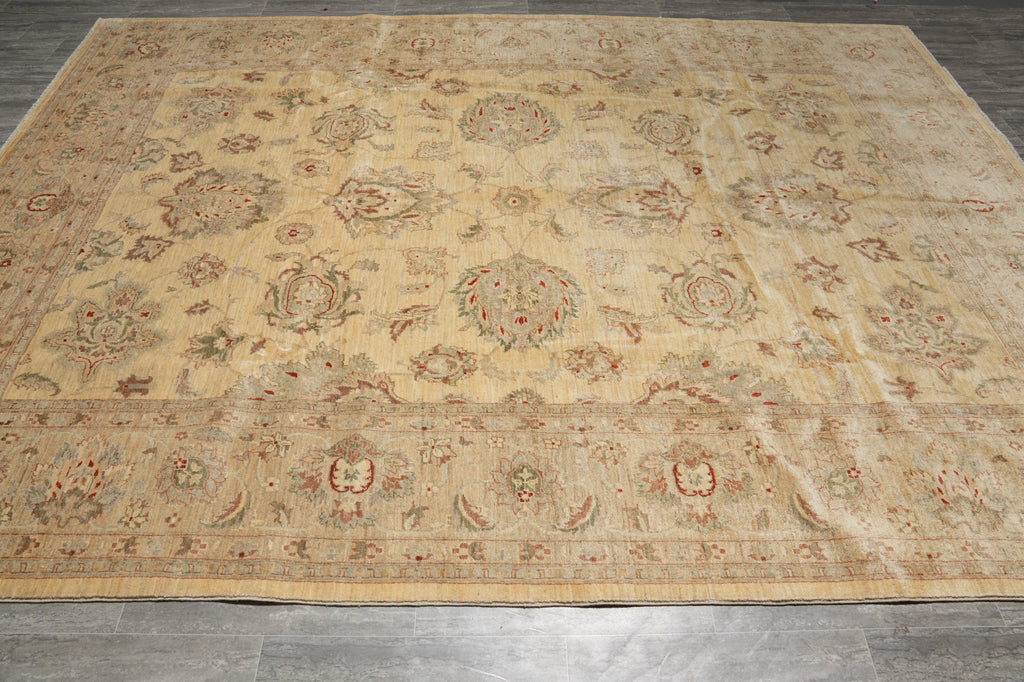 9 x 11.10 Transitional Oushak Wool Rug Pleasant Beige Sage - view 5