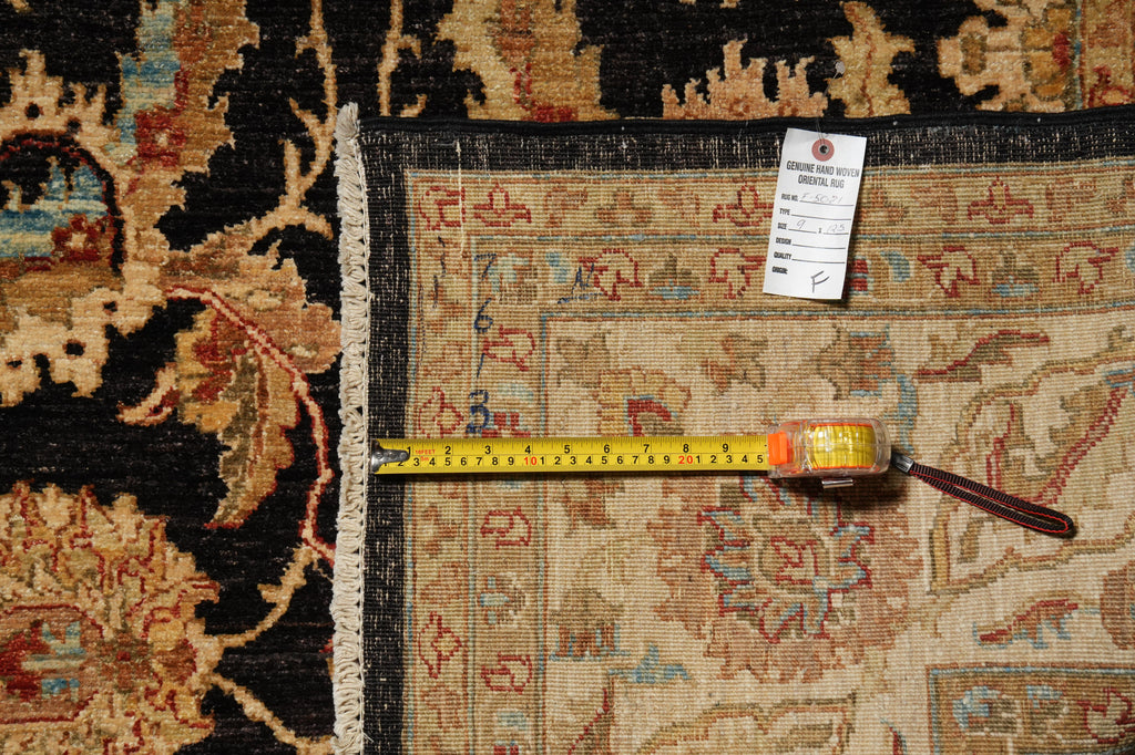 9 x 12.5 Black Chobi Peshawar Quality Wool Rug - view 16