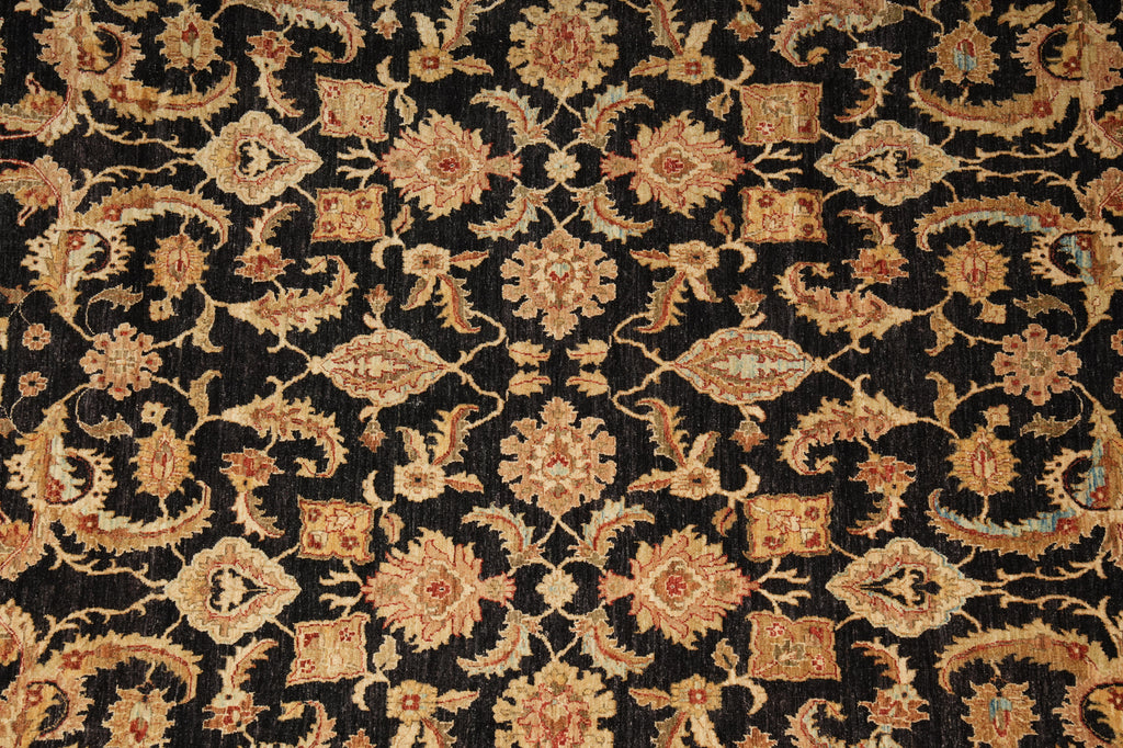 9 x 12.5 Black Chobi Peshawar Quality Wool Rug - view 7