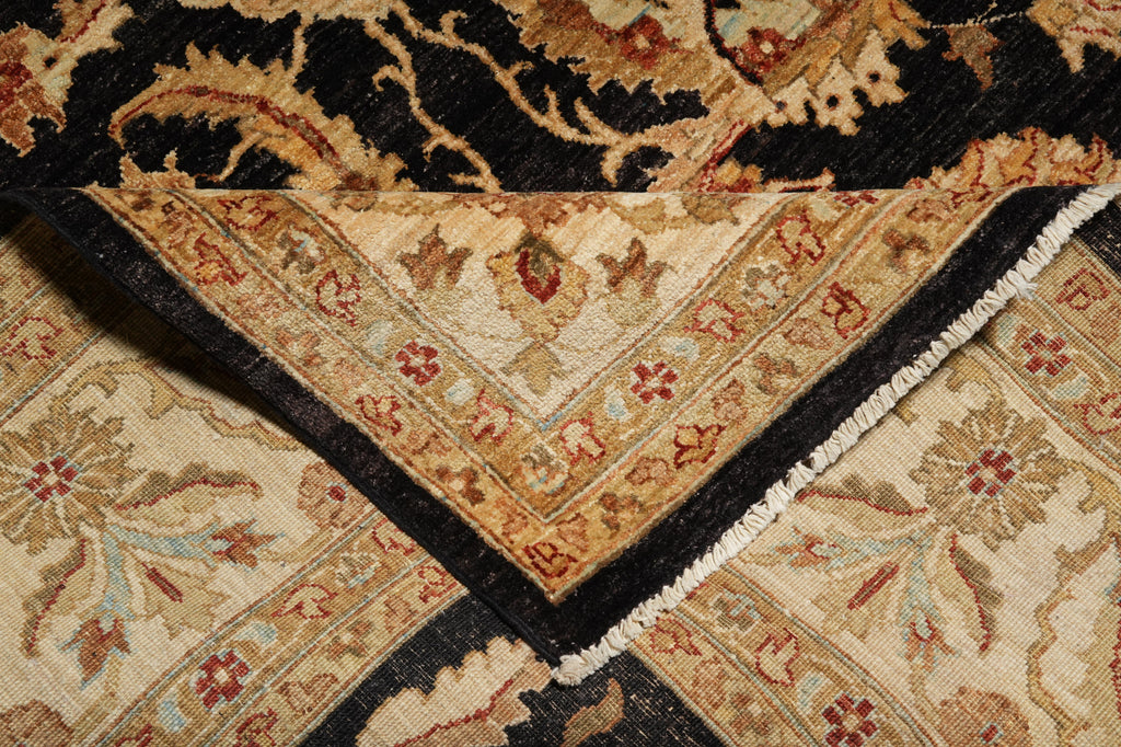 9 x 12.5 Black Chobi Peshawar Quality Wool Rug - view 12