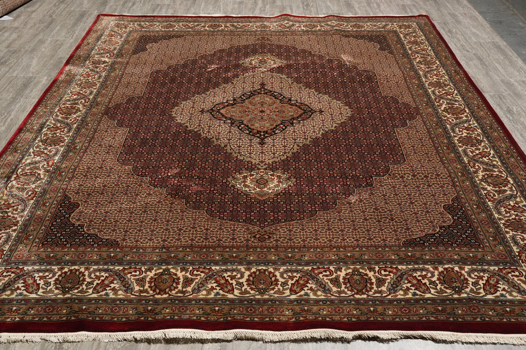 8.3 x 9.9 High Quality Handmade Wool and Silk Mahi Tabriz Rug Ruby Burgundy #F-4467
