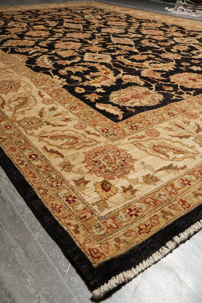 9 x 12.5 Black Chobi Peshawar Quality Wool Rug - view 6