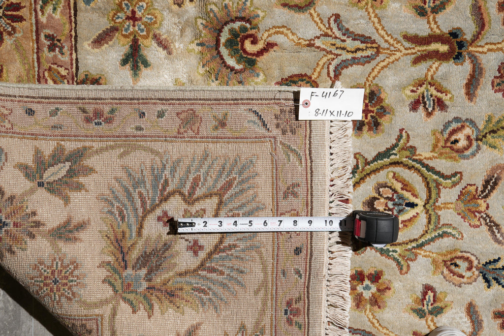 8.11 x 11.10 Beige and Gold Handmade Agra Rug #F-4167