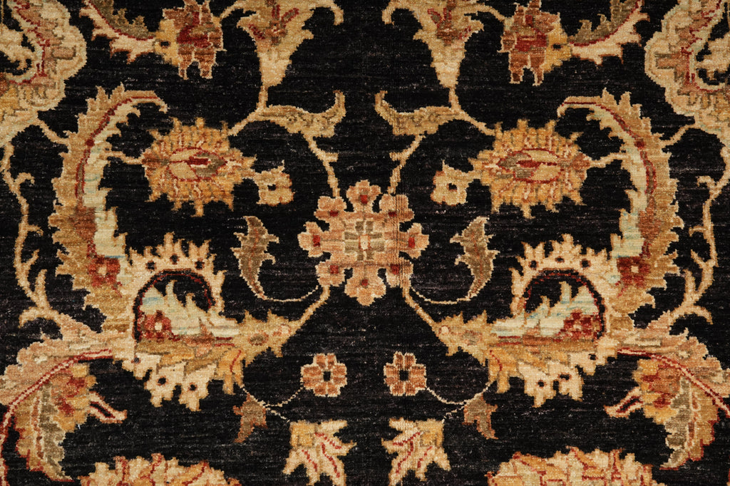 9 x 12.5 Black Chobi Peshawar Quality Wool Rug - view 8
